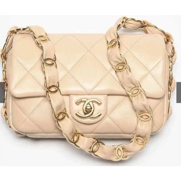Chanel 24K Small Flap Bag Beige Quilted with CC Strap - Picture 15 of 16